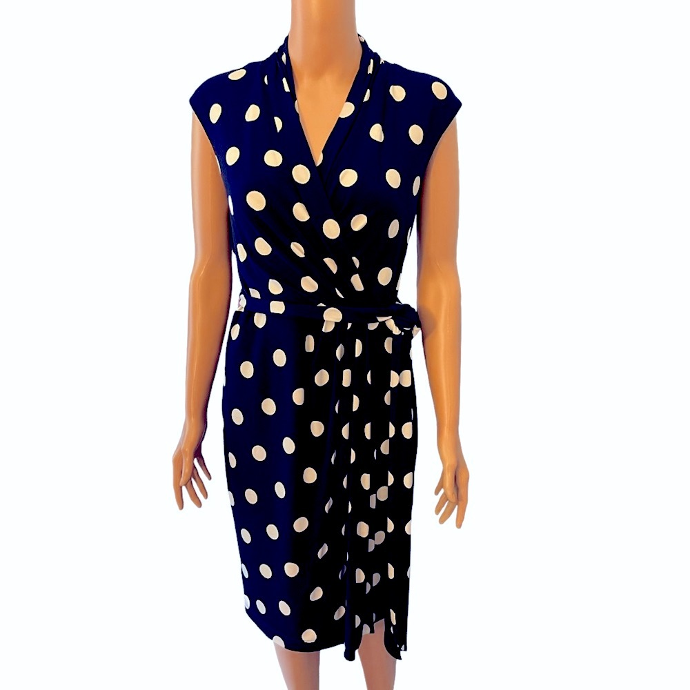 Eliza J. Polka dot faux wrap dress.